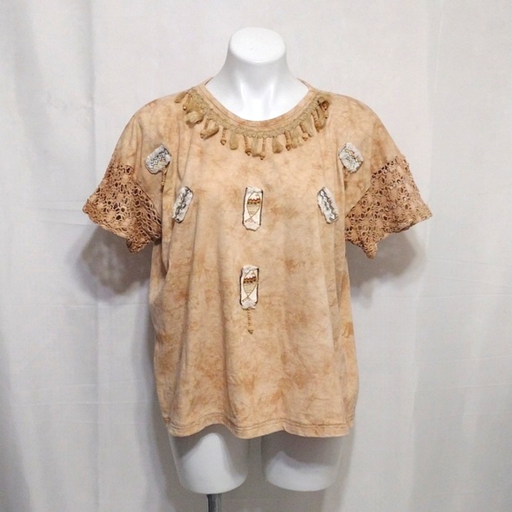 Vintage Copa Cabana Fringe Trim Boxy Top One Size Boho Festival Statement Tee